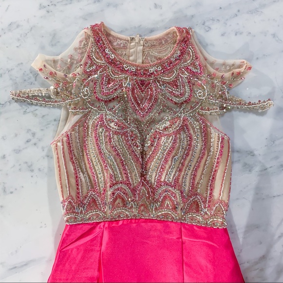 Beaded Off Shoulder Mermaid Pageant Prom Dress - Picture 2 of 8